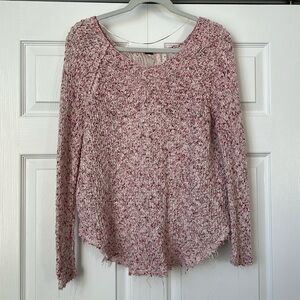 Free People Knit Sweater Pullover Long‎ Sleeve Distressed Hem Pink S